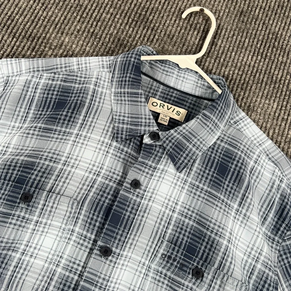 Orvis Shirt Mens Large Blue Plaid Short Sleeve Button Up‎ Performance Outdoor